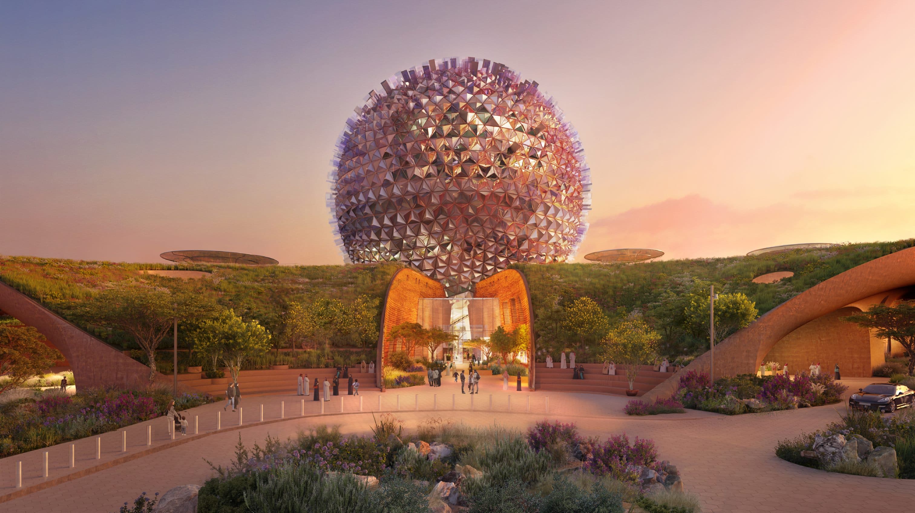The ilmi dome rising above the center gardens